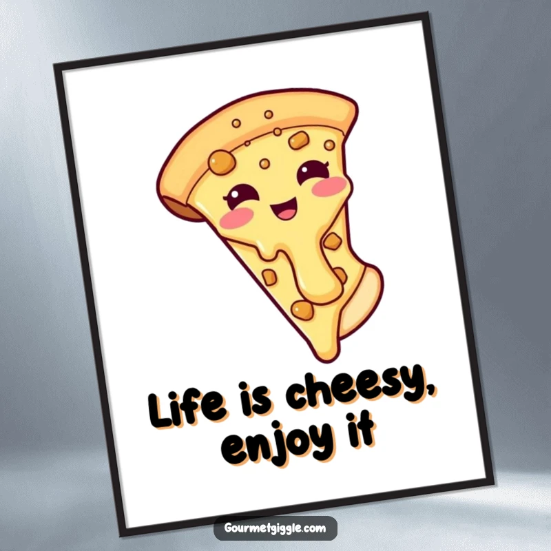 Funny Free Printable Wall Art: A Smiling Pizza Slice With Dripping Cheese Topping