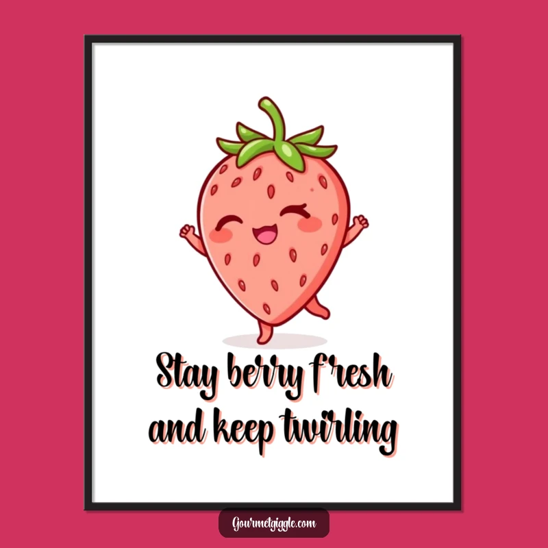 Funny Free Printable Wall Art: Winking Strawberry Twirl Playful Cartoon Art