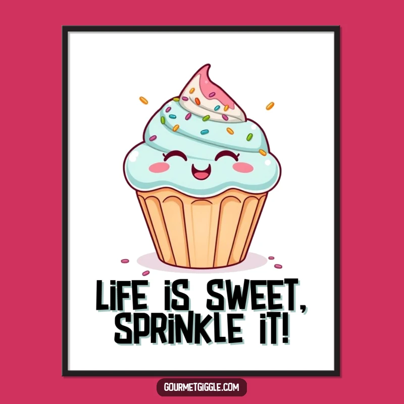 Funny Free Printable Wall Art: Giggling Cupcake Sprinkle Shower, Whimsical Downloadable Home Decor