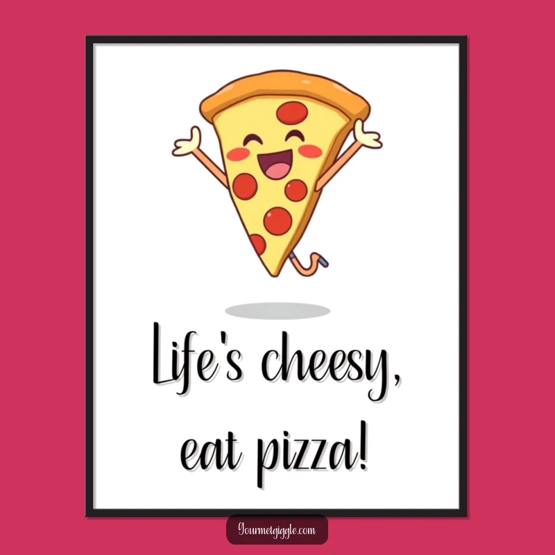 Funny Free Printable Wall Art: Jumping Pizza Art, Downloadable Foodie Decor