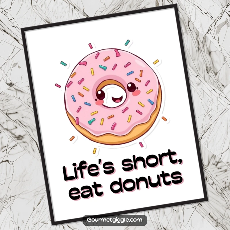 Funny Free Printable Wall Art: A gleeful donut happily spins, showering sprinkles for a cheerful decor accent.
