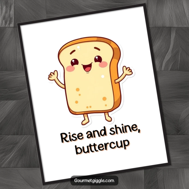 Free Printable Wall Art: A happy bread loaf with cartoon arms, waving hello, adding a touch of playful food humor to your room.