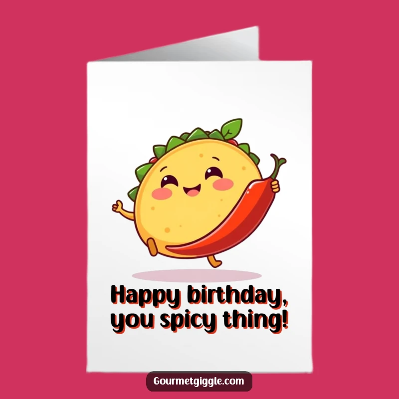 Free Printable Birthday Card: Dancing Taco & Chili, Funny Downloadable Gift for Fiesta Fun!