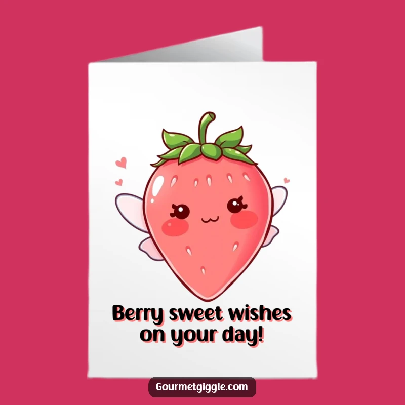 Free Printable Birthday Card: Funny Blushing Strawberry Wings for a Sweet Celebration Gift