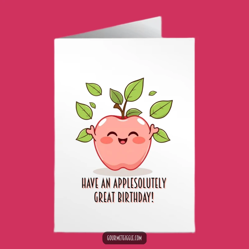 Free Printable Birthday Card: Happy Apple Juggling Leaves Downloadable