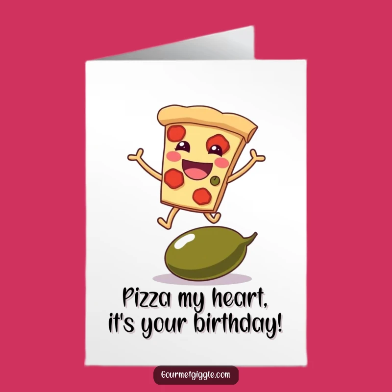 Free Printable Pizza Birthday Card: Leaping Slice - Funny Downloadable Gift