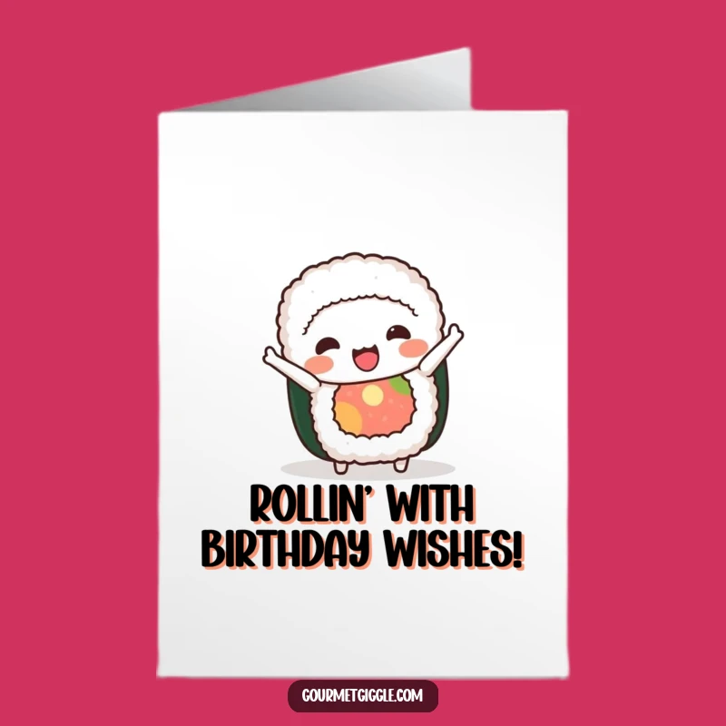 Free Printable Sushi Birthday Card: Funny Bowing Roll Downloadable Gift