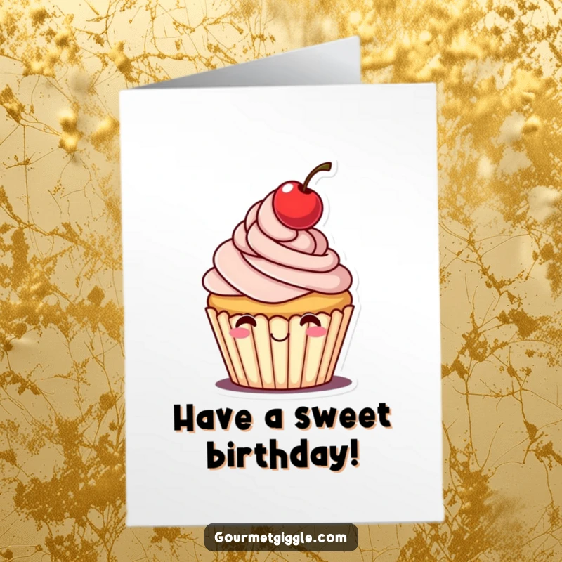 Funny Free Printable Birthday Card: Cheerful cupcake with hat tipping, sweet frosting swirls, a delightful downloadable.