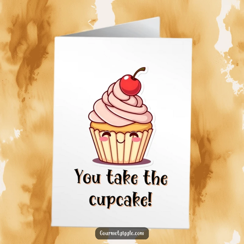 Funny Free Printable Congratulations Card: Cupcake tipping hat, sweet frosting, a charming downloadable art piece.