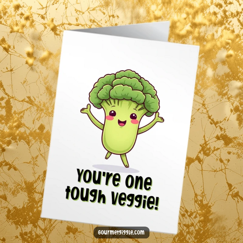 Funny Free Printable Congrats Card: A dancing broccoli floret with green arms sways merrily for a big success.