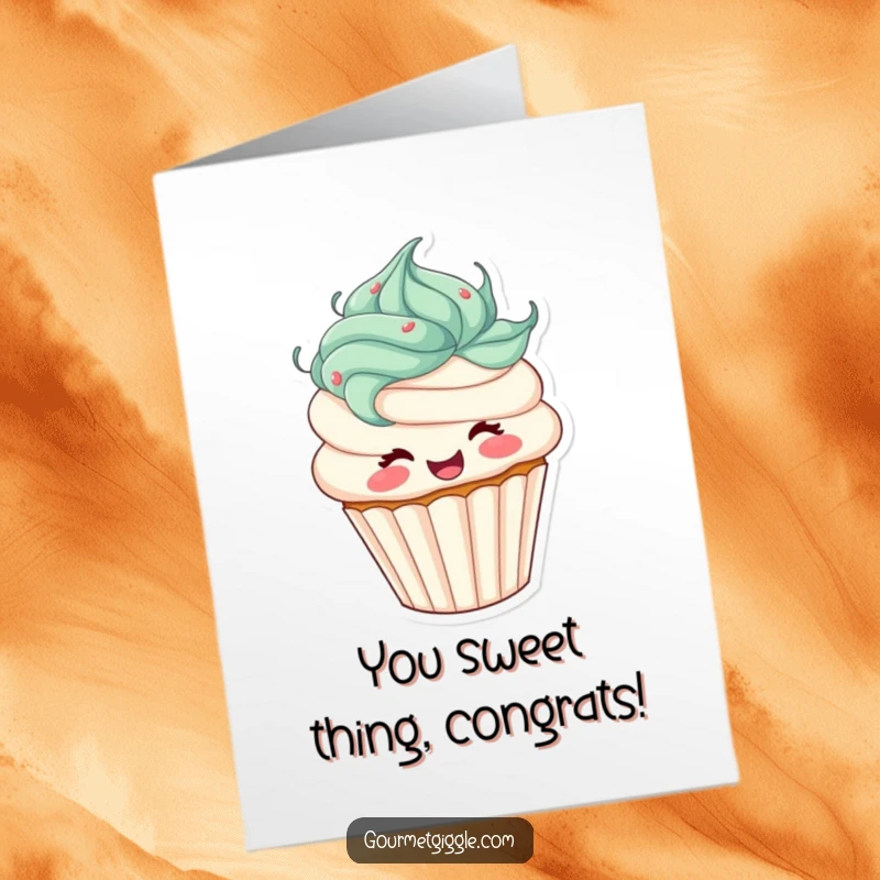 Funny Free Printable Congratulations Card: A joyful cupcake with frosting hair spinning with excitement, cheering on a big achievement.