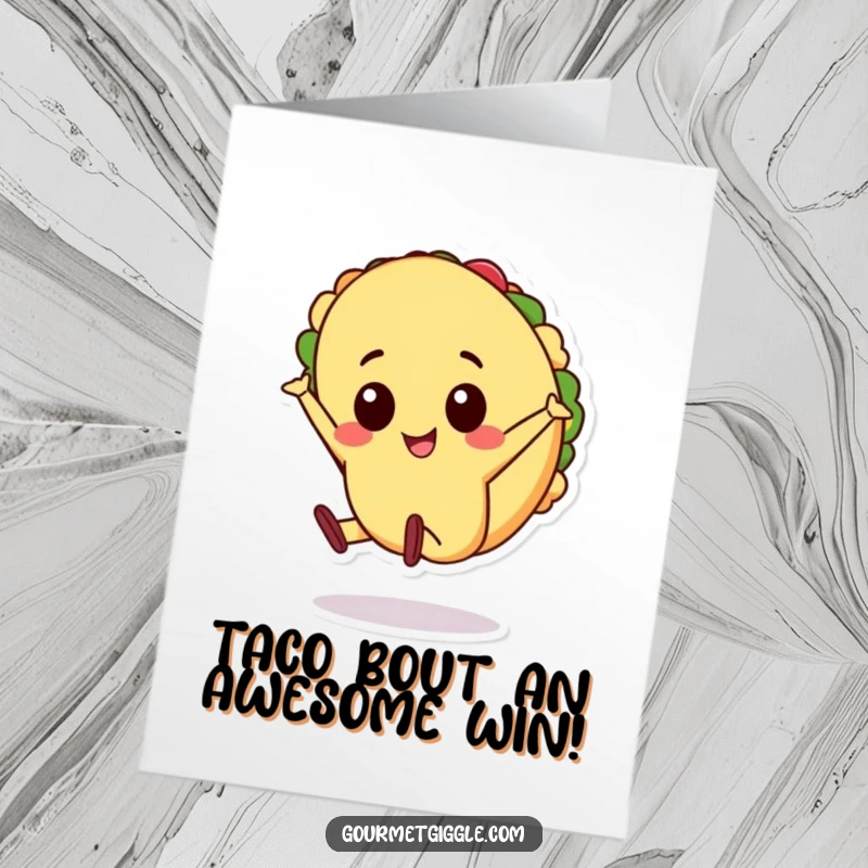 Funny Free Printable Congratulations Card: A cheerful taco doing a cartwheel, offering a hilarious downloadable gift.