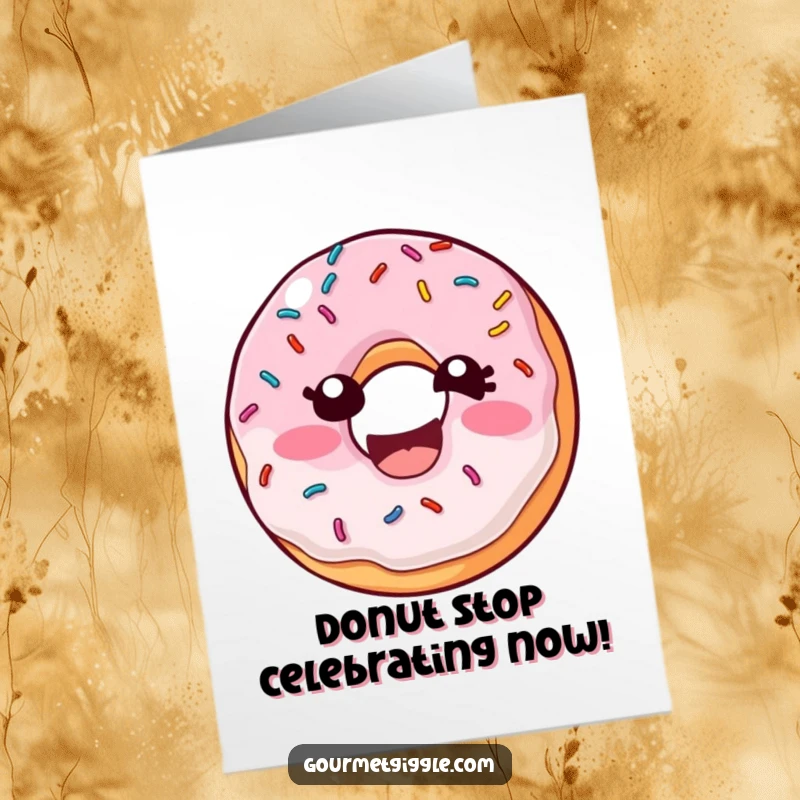Funny Free Printable Congratulations Card: A joyful donut with sprinkles shakes with laughter, conveying immense happiness for an achievement.