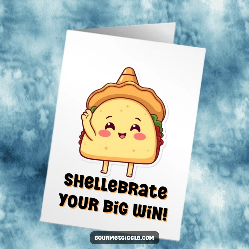 Funny Free Printable Congratulations Card: A joyful taco sporting a sombrero celebrates success with a lively shell tap, perfect for any achievement.