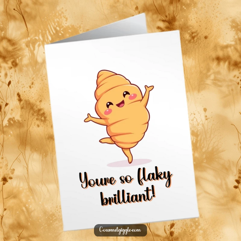 Funny Free Printable Croissant Congratulations Card: A grinning croissant doing a graceful pirouette to celebrate a fantastic achievement, chic and celebratory.