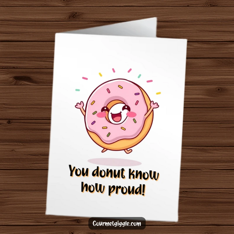 Funny Free Printable Congratulations Card: A gleeful donut doing a happy jig with sprinkles flying, celebrating an achievement.
