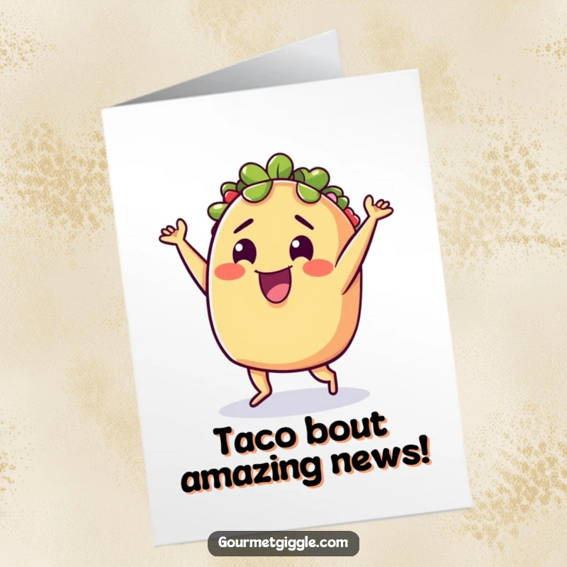 Funny Free Printable Taco Congratulations Card: A delighted taco dancing with joy to celebrate your awesome accomplishment, a festive downloadable.