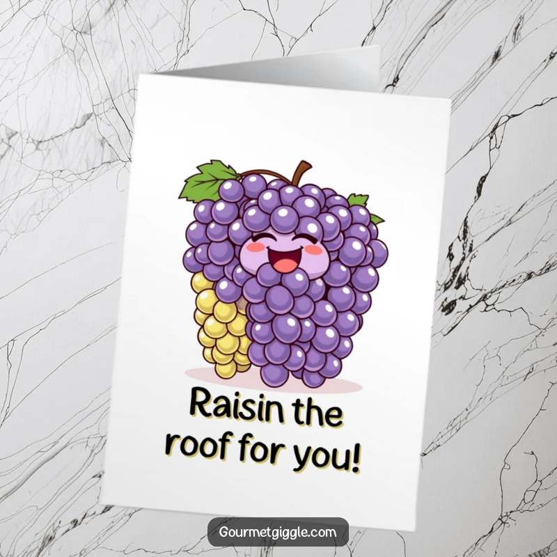 Funny Free Printable Congratulations Card showing a bunch of grapes gleefully wiggling and bouncing in celebration.
