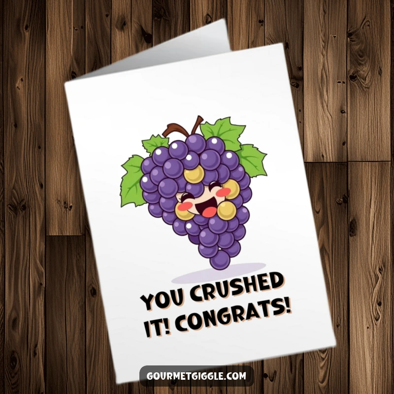 Funny free printable congratulations card: a bunch of cheerful grapes rolling with excitement to celebrate your success.