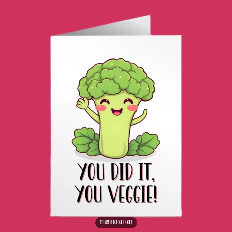 Free Printable Congrats Card: Happy Broccoli Waving, Joyful Downloadable
