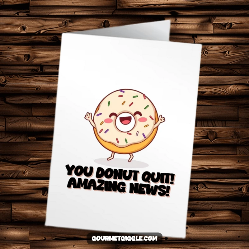 Funny Free Printable Congratulations Card showing a happy donut with sprinkles doing a celebratory wiggle dance.