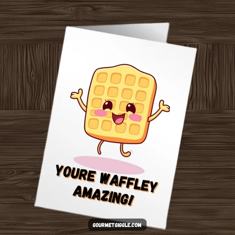 Funny Free Printable Congratulations Card: A cheerful waffle doing a happy, energetic bounce, humorous celebration.