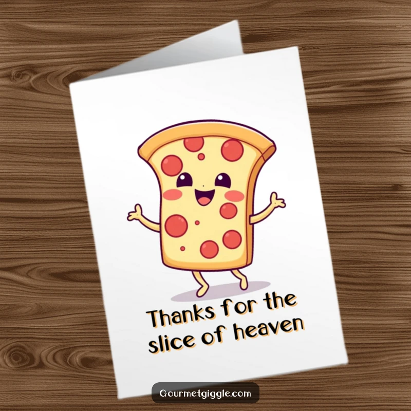 Funny Free Printable Pizza Thank You Card: A smiling pizza slice jigging with gratitude, perfect for a dough-lightful thank you message.