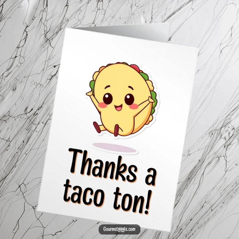 Funny Free Printable Thank You Card: A cheerful taco doing a cartwheel, expressing thanks with a hilarious DIY gift.