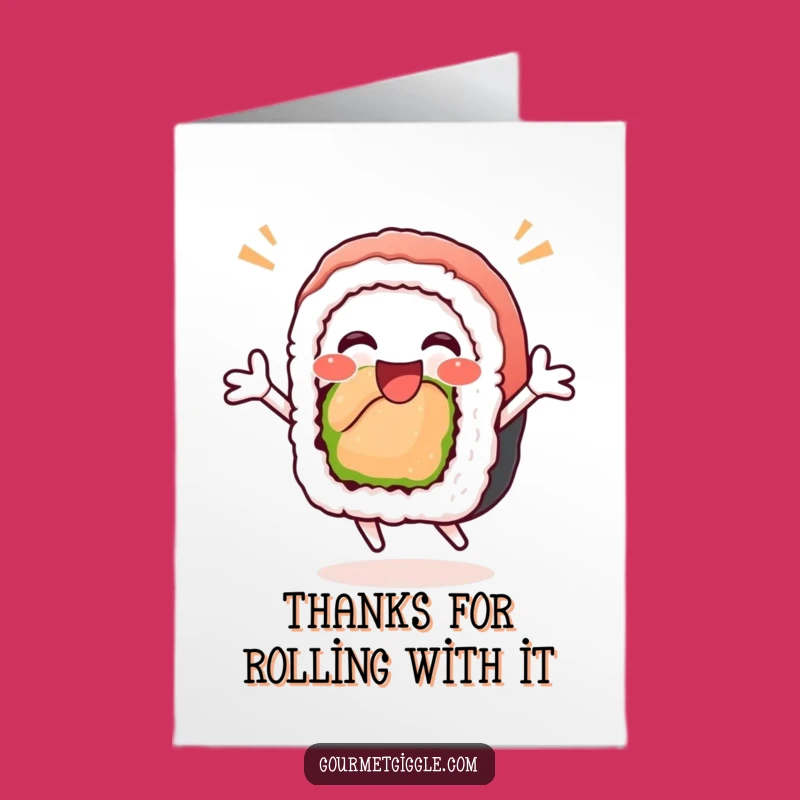 Free Printable Thank You Sushi Card: Funny Jumping Roll Gift