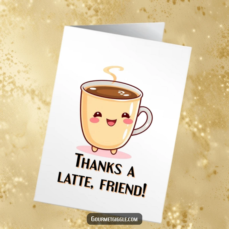 Funny Free Printable Thank You Card: A bubbly coffee cup joyfully twirls, sending a warm thank you.