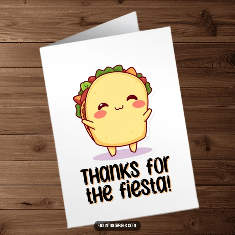 Funny Free Printable Thank You Card: A happy taco doing a celebratory shimmy, a perfect downloadable gift.