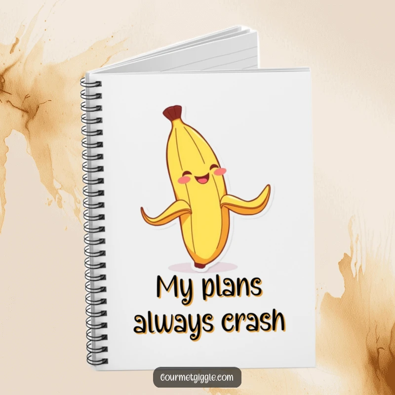 Funny Banana Peel Notebook: A lined notebook with a grinning banana peel in a comical slipping pose, perfect for jotting down funny ideas.