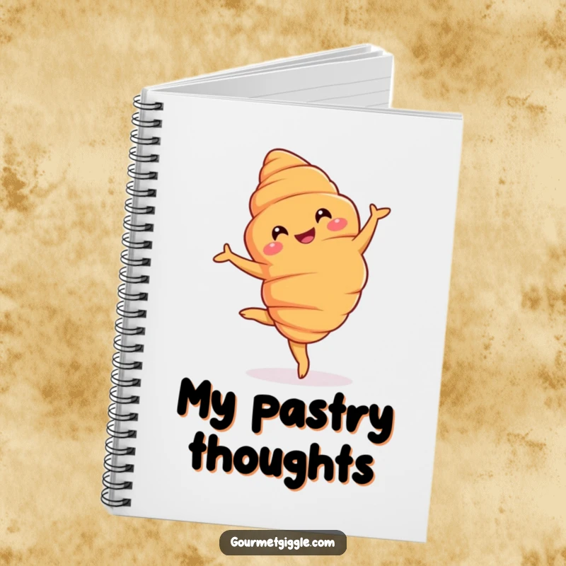 Funny Notebook: A grinning croissant performing a graceful pirouette, perfect for capturing notes with buttery, artistic flair.