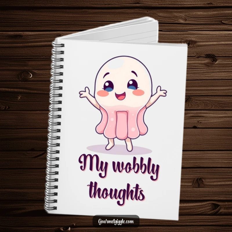Funny Jelly Notebook with a wobbly jelly character doing a happy dance, ready for notes.