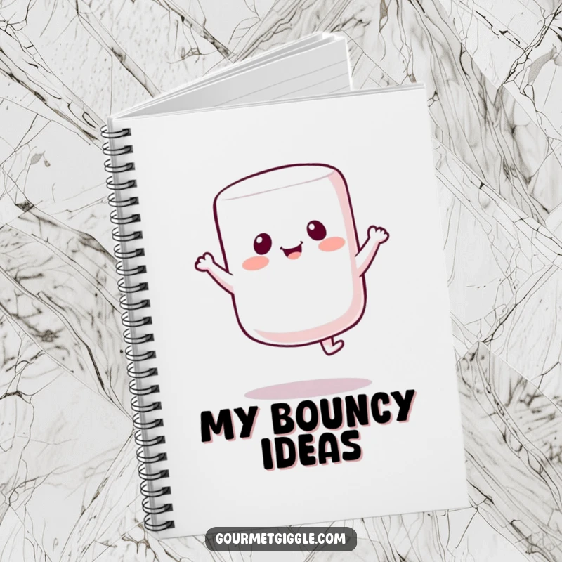 Funny Marshmallow Bounce Notebook: A happy marshmallow bounces across the cover, inspiring sweet ideas and smiles with every page.