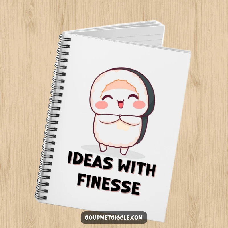 Funny Notebook cover featuring a smiling sushi roll performing a polite bow, ready to inspire notes and ideas.