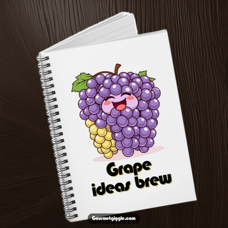 Funny wiggling grapes notebook, a cute notebook cover with a bunch of grapes laughing and bouncing, perfect for jotting down funny thoughts.