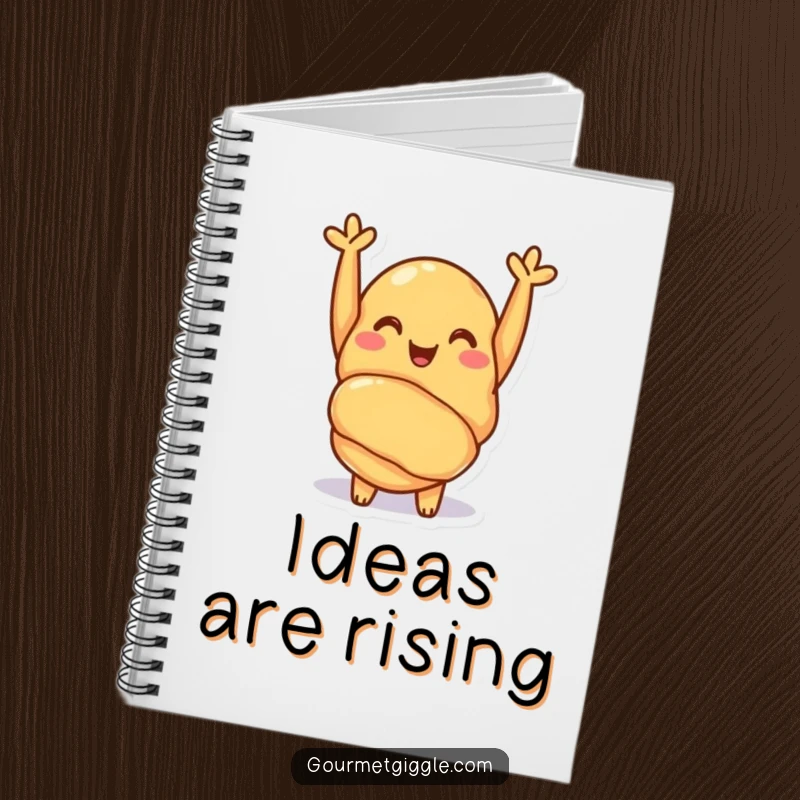 Funny croissant notebook with a cheerful pastry giving a happy cheer, ideal for jotting down notes with a dose of sweetness. Practical and fun.