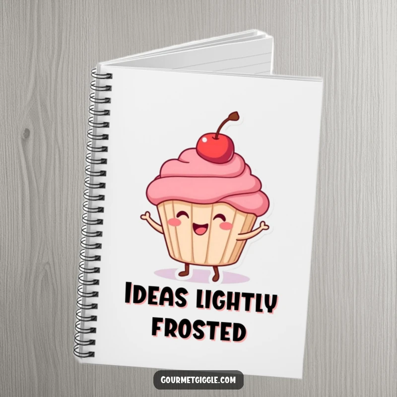Funny Cupcake Dance Notebook with a happy dancing cupcake, inspiring sweet thoughts and humorous notes on every page.
