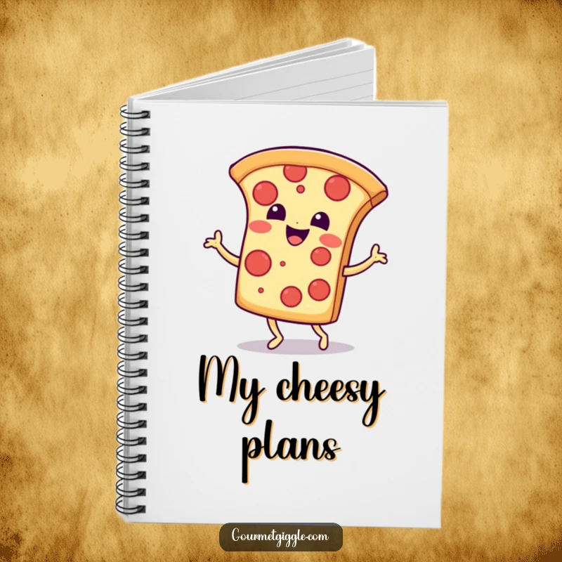 Funny Notebook: A smiling pizza slice performing a happy jig, perfect for jotting notes with a side of cheesy dance fun.