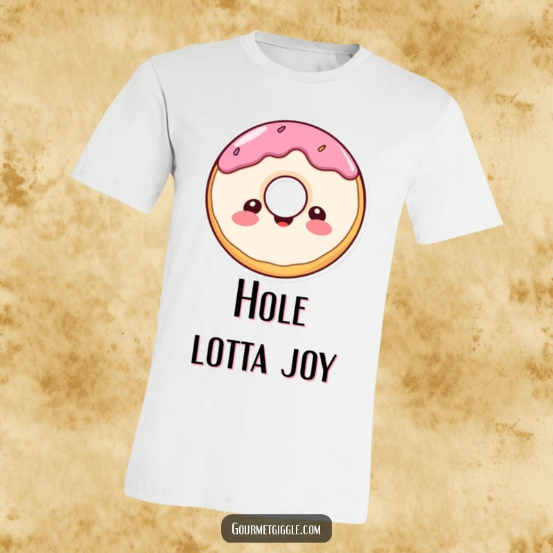 Funny donut character t-shirt, a cheerful, round donut with a delighted expression, perfect for sweet and fun attire.