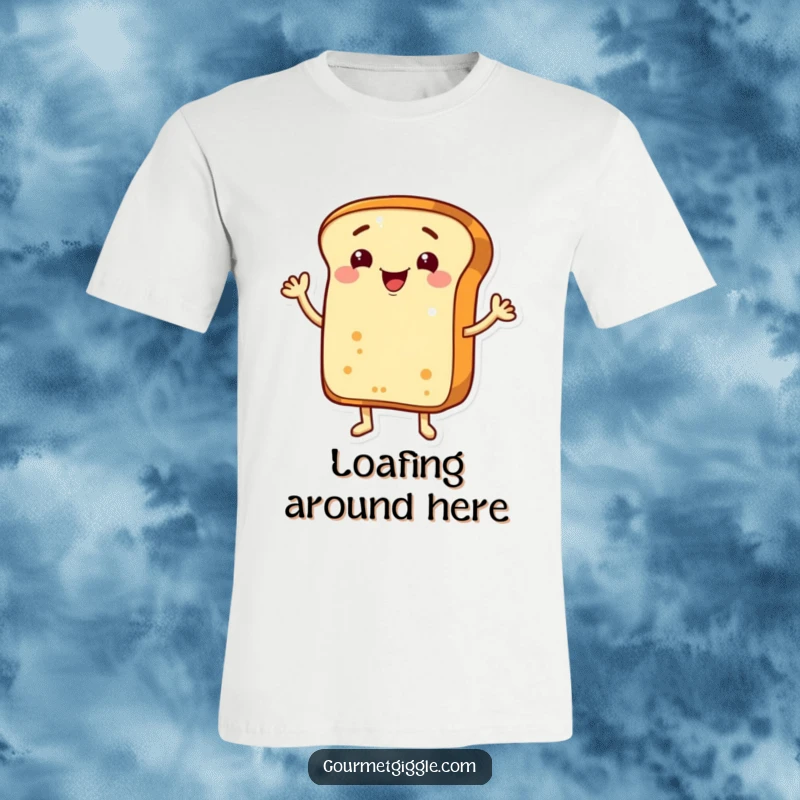Funny grinning bread loaf with arms, cheerfully waving hello on a fun and lighthearted t-shirt.