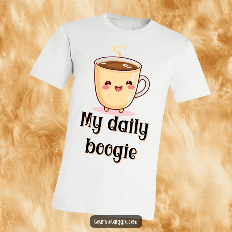 Funny t-shirt depicting a bubbly cup of coffee doing a graceful twirl, celebrating the joy of a good brew.
