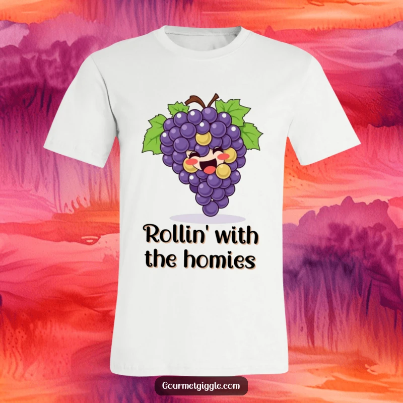 Funny T-Shirt with a joyful bunch of grapes gleefully rolling, showcasing a hilarious and carefree attitude.