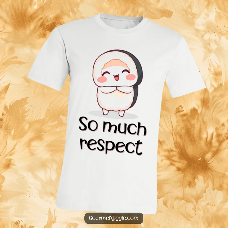 Funny T-Shirt featuring a smiling sushi roll executing a perfect, respectful bow, embodying politeness.