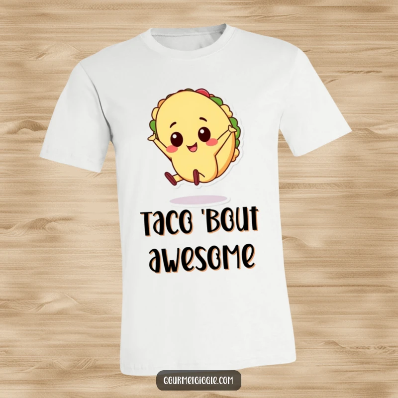 Funny cheerful taco character doing a cartwheel on a t-shirt, showcasing energetic and fun vibes, a perfect funny gift.