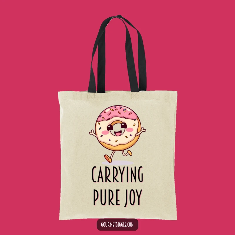 Funny Donut Tote Bag: Sprinkles Jumping Grinning Carryall Gift