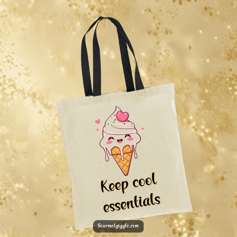 Funny Ice Cream Cone Tote Bag featuring a delighted ice cream cone dripping with glee, perfect for carrying essentials with a side of sweet, humorous flair.