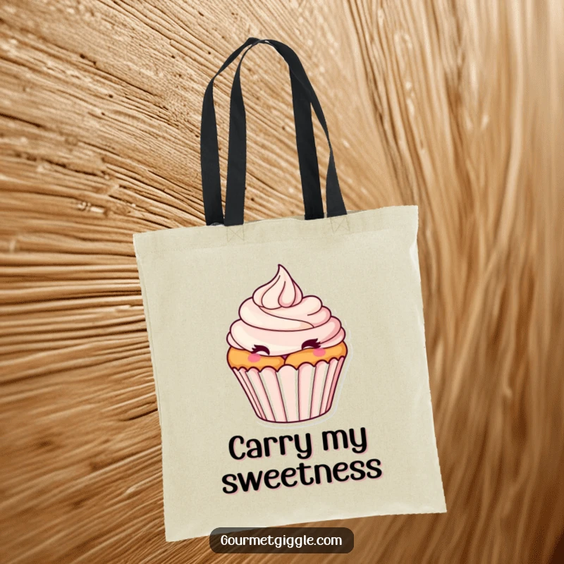 Funny Winking Cupcake Tote Bag: A tantalizing cupcake with a frosting swirl winks playfully, perfect for carrying daily essentials with humor.